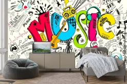 Fototapeta: Rysunkowy muzyczny wzór w stylu komiksu