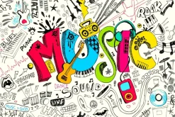 Fototapeta: Rysunkowy muzyczny wzór w stylu komiksu