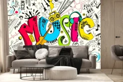 Fototapeta: Rysunkowy muzyczny wzór w stylu komiksu