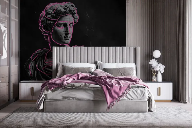 Fototapeta: Rzeźba greckiego boga z neonowymi liniami