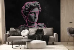 Fototapeta: Rzeźba greckiego boga z neonowymi liniami