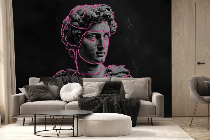 Fototapeta: Rzeźba greckiego boga z neonowymi liniami