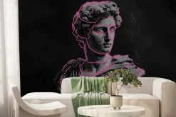 Fototapeta: Rzeźba greckiego boga z neonowymi liniami