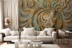 Fototapeta: Rzeźba kobiety w stylu 3d na tle o betonowej fakturze