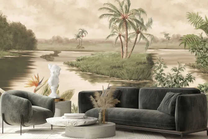 Fototapeta: Rzeka w tropikach egzotyczne rośliny natura