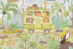 Fototapeta: Safari autobus z uroczymi zwierzętami w dżungli