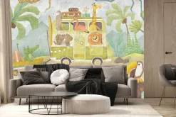 Fototapeta: Safari autobus z uroczymi zwierzętami w dżungli