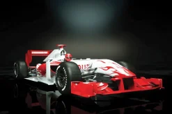 Fototapeta: Samochód wyścigowy z czerwonymi płomieniami