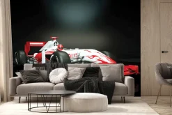 Fototapeta: Samochód wyścigowy z czerwonymi płomieniami