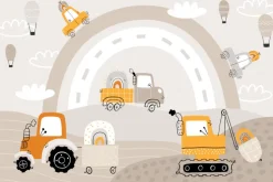 Fototapeta: Samochody i traktor na tle tęczy