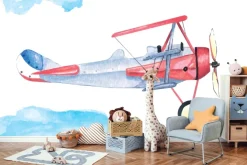 Fototapeta: Samolot i chmury w stylu akwareli