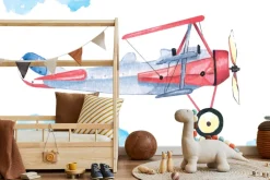 Fototapeta: Samolot i chmury w stylu akwareli