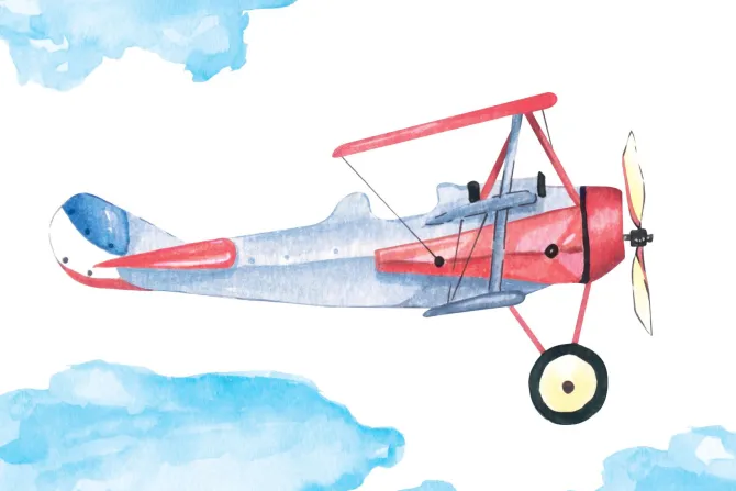 Fototapeta: Samolot i chmury w stylu akwareli