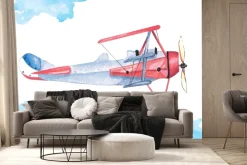 Fototapeta: Samolot i chmury w stylu akwareli