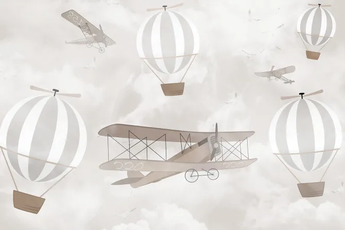 Fototapeta: Samoloty i balony na tle nieba z chmurami