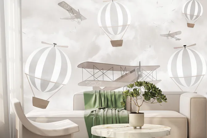 Fototapeta: Samoloty i balony na tle nieba z chmurami