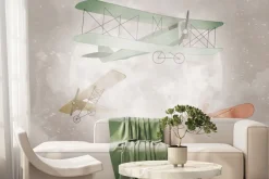 Fototapeta: Samoloty na akwarelowym niebie z księżycem w pełni