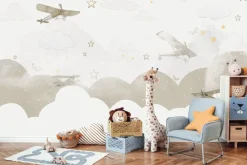 Fototapeta: Samoloty na niebie wśród chmur i gwiazd