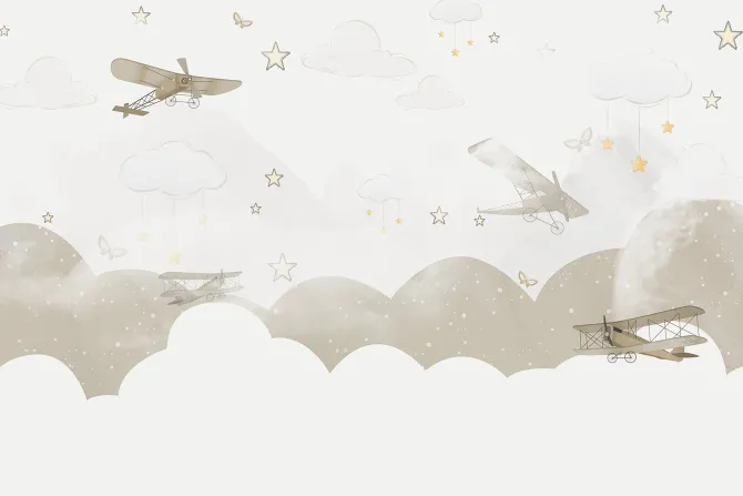 Fototapeta: Samoloty na niebie wśród chmur i gwiazd