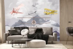 Fototapeta: Samoloty na tle gór krajobraz akwarela ilustracja