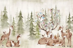 Fototapeta: Sarna z rogami w kwiaty na tle lasu