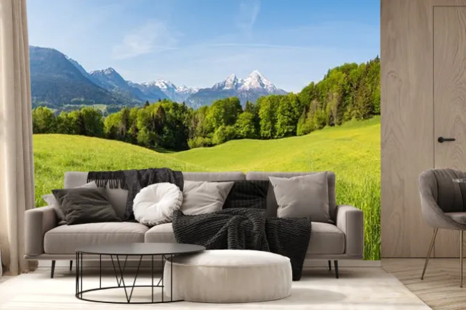 Fototapeta: Scenic panoramic view of idyllic rolling hills landscape with