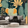 Fototapeta: Seamless pattern with african elephants and plants in a childish