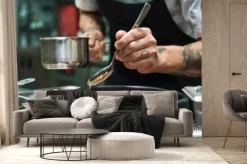 Fototapeta: Secret recipe. close up photo of chef hands with several tattoos