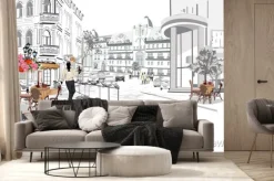 Fototapeta: Series of the street cafes with fashion people, men and women,