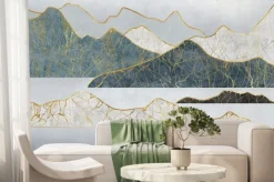 Fototapeta: Silhouettes of mountains with river and moon. abstraction of