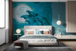 Fototapeta: Skaczące delfiny przy pełni księżyca