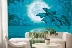 Fototapeta: Skaczące delfiny przy pełni księżyca