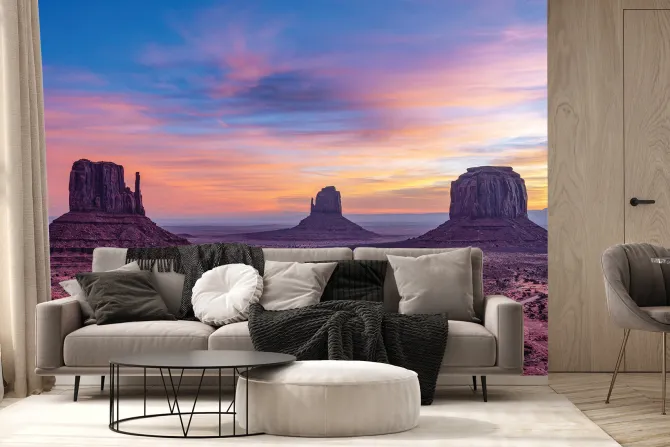 Fototapeta: Skalista pustynia z zachodem słońca