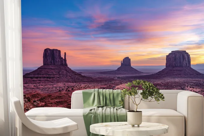 Fototapeta: Skalista pustynia z zachodem słońca