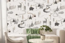 Fototapeta: Skandynawski las z uroczymi zwierzątkami w naturalnych kolorach