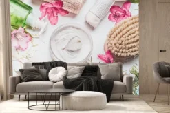 Fototapeta: Skóry śmietanka z kwiatów płatkami i inny ciało dbamy kosmetycznych