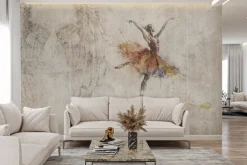 Fototapeta: Skrzydła anielskie i tańcząca baletnica kompozycja na tle betonu