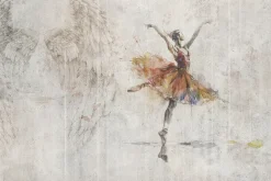 Fototapeta: Skrzydła anielskie i tańcząca baletnica kompozycja na tle betonu