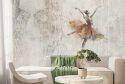 Fototapeta: Skrzydła anielskie i tańcząca baletnica kompozycja na tle betonu