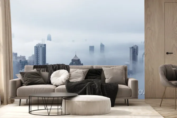 Fototapeta: Skyscraper in downtown of hong kong city in fog