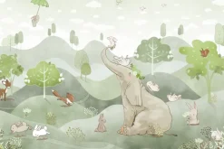 Fototapeta: Słoń i lis na zielonych wzgórzach