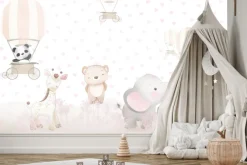 Fototapeta: Słoń z żyrafą na łące wśród serce