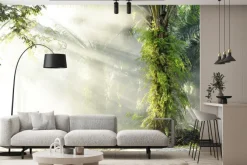 Fototapeta: Słoneczny poranek w tropikalnym lesie z palmami