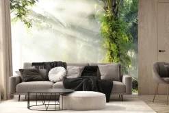 Fototapeta: Słoneczny poranek w tropikalnym lesie z palmami