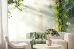 Fototapeta: Słoneczny poranek w tropikalnym lesie z palmami