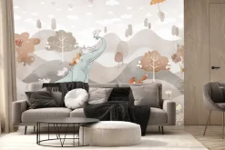 Fototapeta: Słonik i leśne zwierzątka w bajkowej akwarelowej scenerii