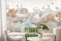 Fototapeta: Słonik i leśne zwierzątka w bajkowej akwarelowej scenerii