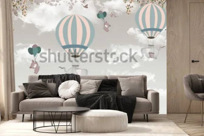 Fototapeta: Słoniki w balonach na niebie