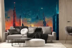 Fototapeta: Spectacular nighttime in cyberpunk city of the futuristic fantasy