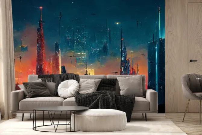 Fototapeta: Spectacular nighttime in cyberpunk city of the futuristic fantasy